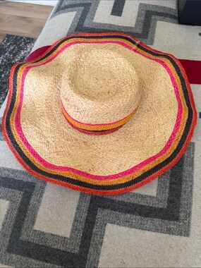 Tory Burch Straw Sun Hat with Pink, Orange & Black Trim